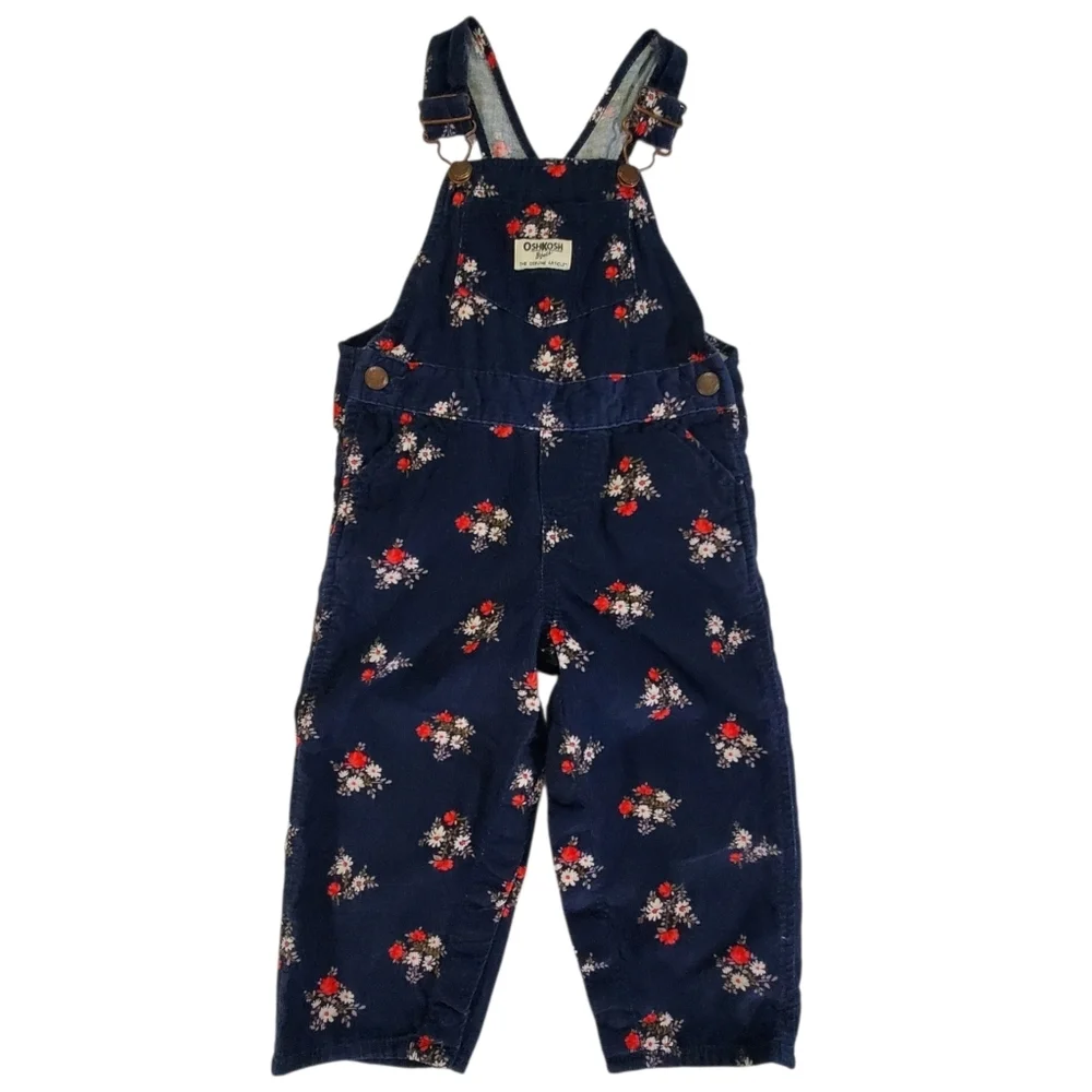 K1111 * OshKosh B'Gosh Navy Blue Floral Corduroy Bib Overalls Size 24M